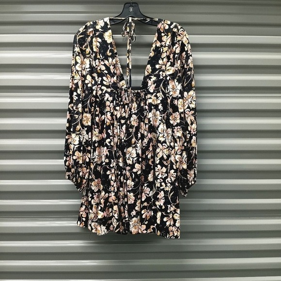 Free People Melia Linen Blend Black Floral Print Swing Mini Dress Size XS - Picture 2 of 6